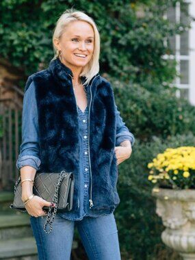 J.Crew Navy Faux Fur Vest Medium Great Condition